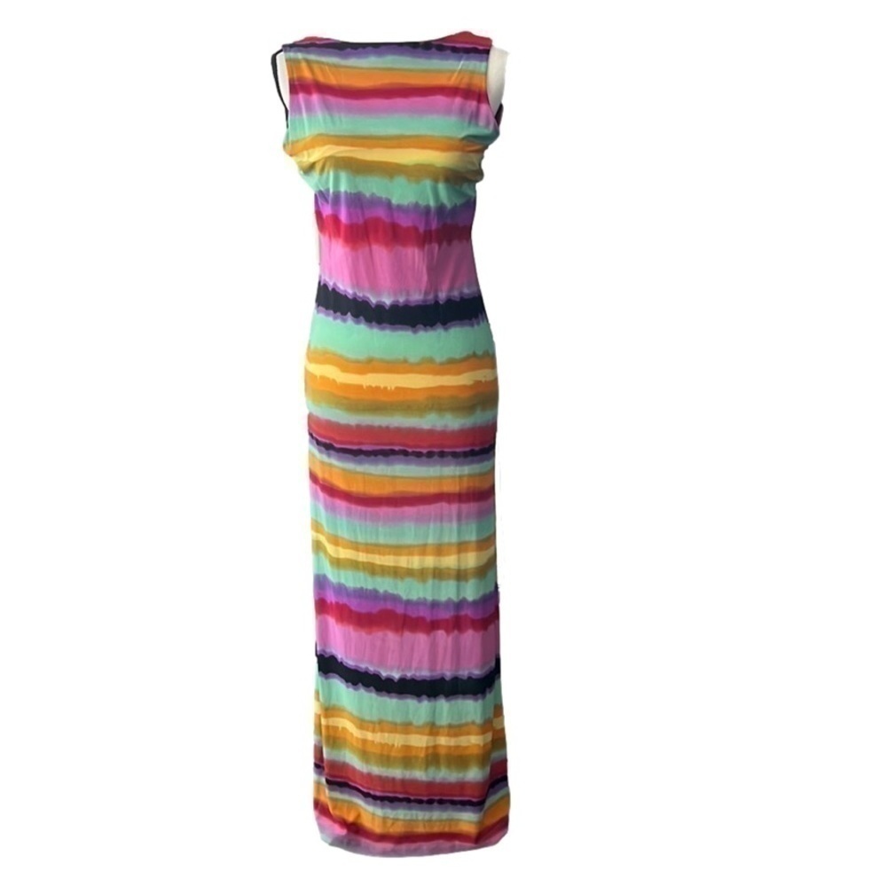 NWOT, VERONICAM, Purple, Pink, Backless, Wave Print, Maxi, Dress, Size L